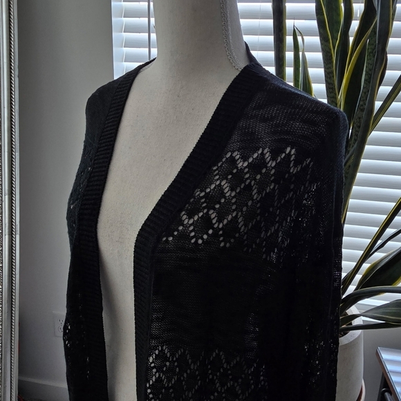 Grecerelle Crochet Long Sleeve Open Cardigan. Black. Size 2XL. New. - Picture 2 of 8